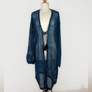 Free People Lattice Open Knit Cadigan in Blue size Med NWT